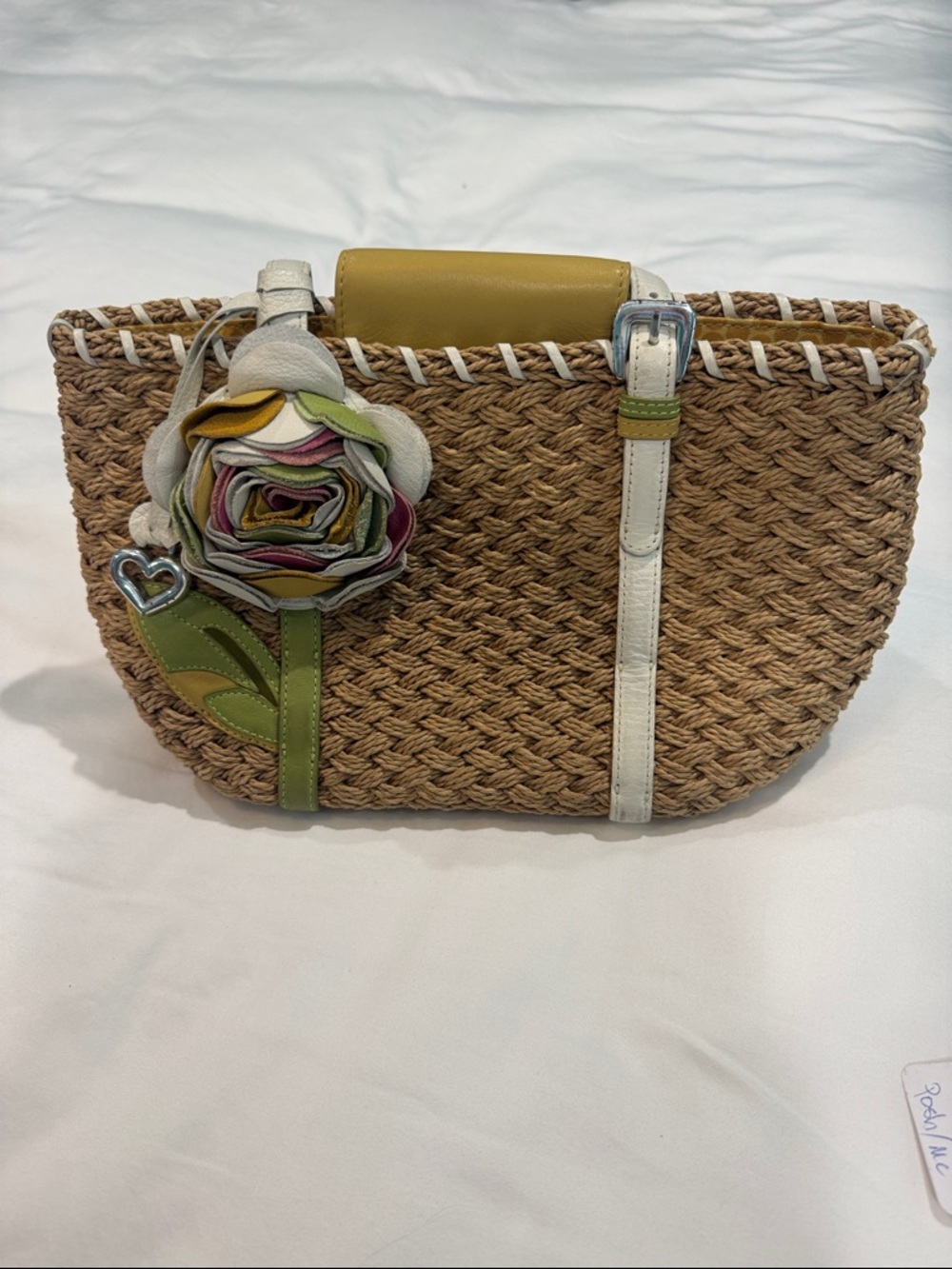 Brighton Woven Straw Tote with Multicolor Floral Accent - Natural